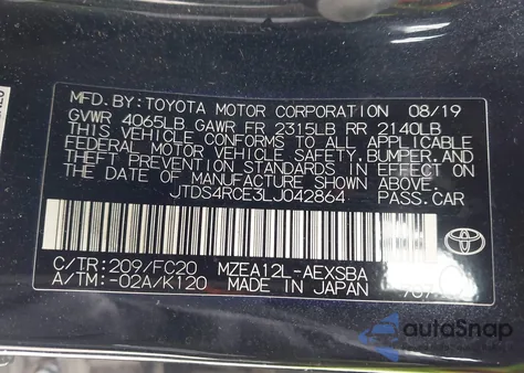 2020 Toyota Corolla Se z USA, uszkodzony, nr VIN JTDS4RCE3LJ042864